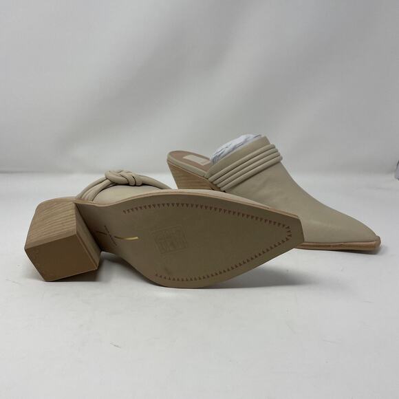 Dolce Vita Sita Mules 7.5 Sand Nubuck Pointed Toe Block Heel Leather Slip On NEW - Picture 7 of 8